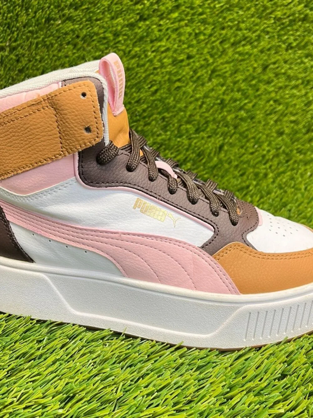 Puma Karmen Rebelle Hi Mens Size 6 Brown White Pink Walking Shoes Sneakers